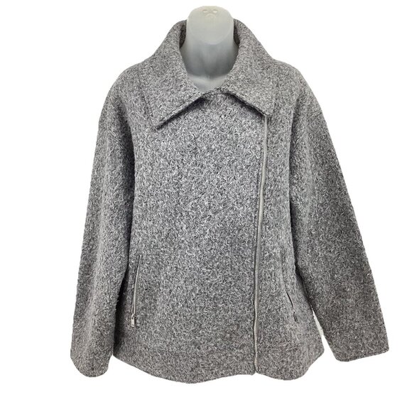 ZARA Women’s Bouclé Loft Moto Zip Point Collar Jacket Gray Size Medium EUC - Picture 8 of 15